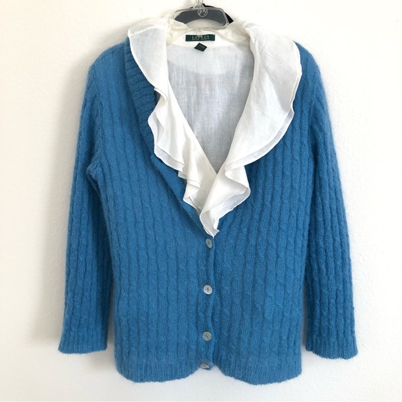 La Ferme Du Mohair French Mohair Cable Knit Sweater Cardigan M - Picture 1 of 11